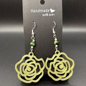 Handmade Green Rose Earrings